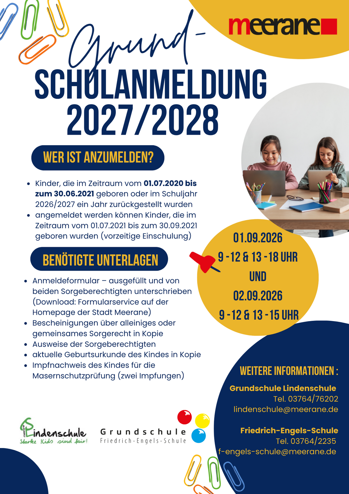 Flyer mit allgemeinen Information zur Schulanmeldung